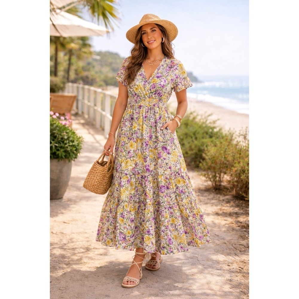 ANTHROPOLOGIE Floral Print Tiered Maxi Dress